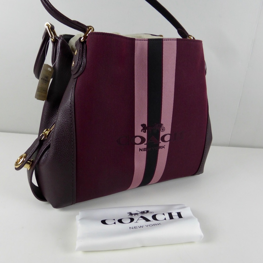 Coach Jacquard Stripe Canvas Leather Edie 31 Purse
